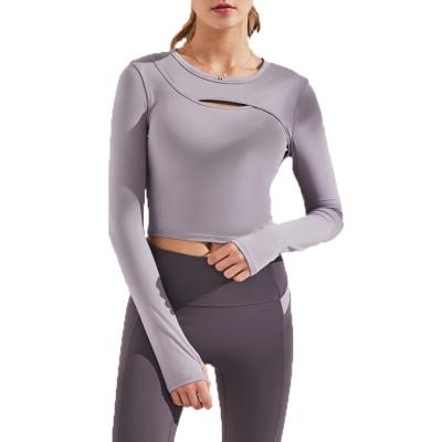 China Winter Antibacterial Fall Hollow Out Sexy Women Workout Clothes Yoga Long Sleeve Shirts Crops for sale