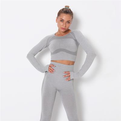 China Wholesale Breathable Athletic Wear Workout Shirts Long Sleeve Sexy Crop Top Woman Crop Yoga Top for sale