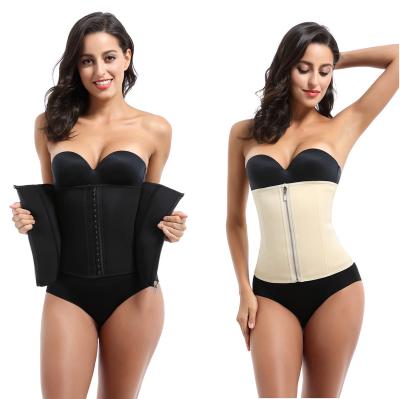 China Amazon Top Sales Private Label Antibacterial Waist Trainer With 3 Row Hooks Double Zipper And Waist Trainer for sale