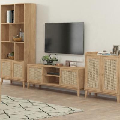 China Huayi Convertible Modern Style Woven Rattan Wicker Wooden TV Stand, Modern TV Cabinet For Living Room for sale