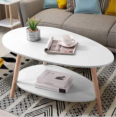 China Compile Furniture FujianHuayi Oval Wooden Coffee Table With Open Shelving For Storage And Display Sofa Table 2 Tier for sale