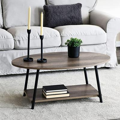 China Compile Furniture FujianHuayi Rustic Coffee Table With Storage Shelf Living Room Oval Coffee Table for sale