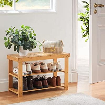 China Fujianhuayi Modern Bamboo Shoe Rack Bench Entryway Storage Bench Ideal For Hallway Bathroom Living Room for sale