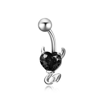 China Europe and America fashion heart-shaped belly ring simple zircon devil navel stud belly button adorns human body piercing accessories for sale