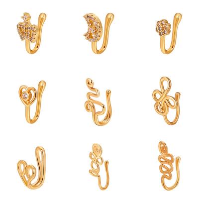 China Creative Retro Non-perforated Nose Ring Cubic Zirconia Star Love Crown Nose Ring Copper Inlaid Fake Nose Splint Studs Piercing Jewelry for sale