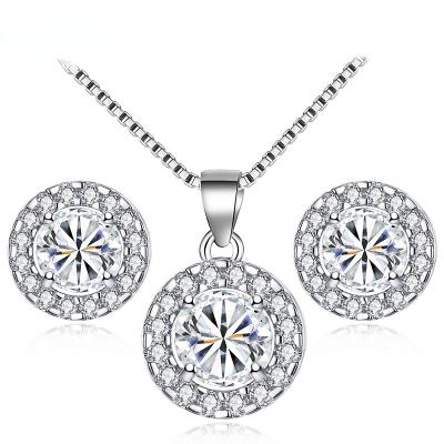 China Fashion Women's Two-piece Set Necklace Jewelry Classic Noble Elegant Stud Earrings Around Zircon Set Eardrops Necklace for sale