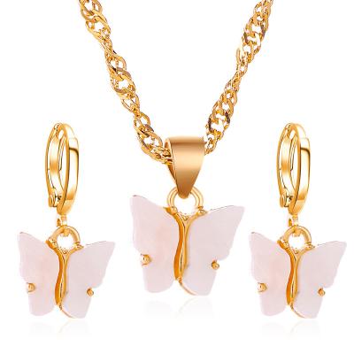 China Women's European and American fashion2 piece set jewelry hot-selling acrylic butterfly necklace and earrings Hot-selling suite ornament for sale