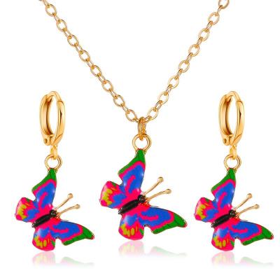 China Colorized Butterfly Jewelry Women's Sets Two-Piece Set Hot Selling Internet Celebrity Imagination Butterfly Necklace CIA Jewelry for sale