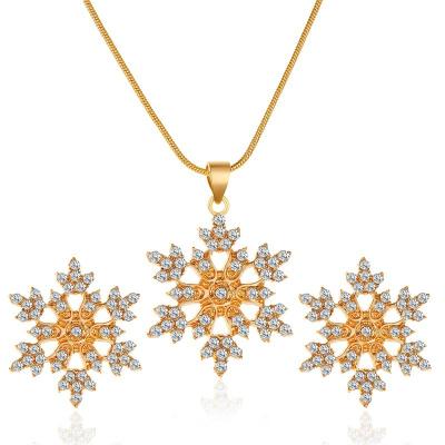 China New Women's Full Jewelry Set Simple Graceful Diamond Snowflake Necklace Snowflake Ear Stud Valentine's Day Gift for sale