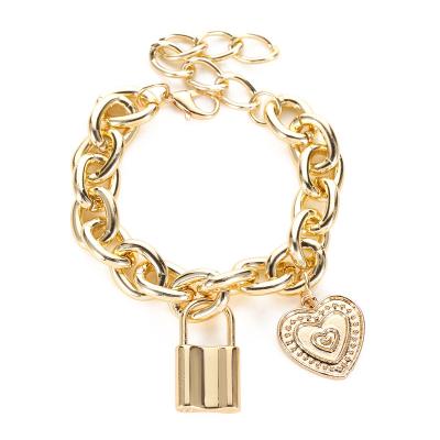 China Hot Selling Exaggerated Hip Couples Bracelet Women's New Hop Chain Punk Thick Key Bracelet Lock Bangle for sale