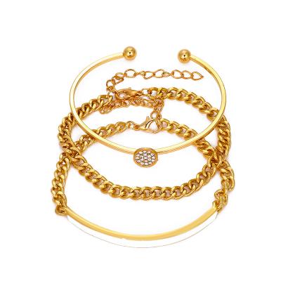 China Women's Geometry Bracelet 3 Set Simple Retro Zirconia Circle Bracelet Set Exaggerated Adjustable Bracelet for sale