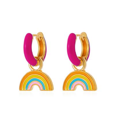 China Simple retro color women's temperament alloy drop earrings INS rainbow earrings cute ear clip earrings for sale