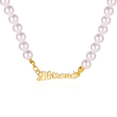 China Women's Fashion English Name Pearl Necklace Temperament Cold Style Name Clavicle Chain Accessories Necklace for sale