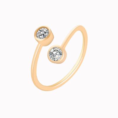 China New creative fashion OL earrings shape hot sale copper inlaid zircon ring personality double diamond diamond open ring for sale