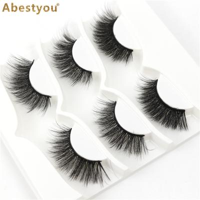 China Abestyou Premade Mink 6d Cotton Strip Winged Black False Mink Eyelashes Natural Lashes 20mm Lashes for sale