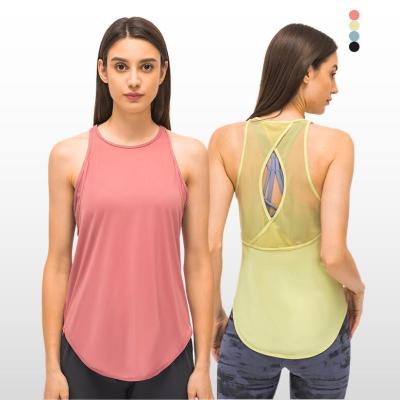 China QUICK DRY Women's Cavity Off Top Mesh Patchwork Workout Yoga Tops Cutout Back Yoga Tanks For Women for sale