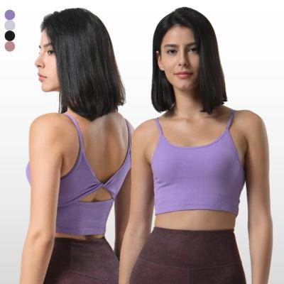 China Breathable Breathable Women Running Cross Back Yoga Tops Ladies Padded Tank Tops Ribbed Yoga for sale