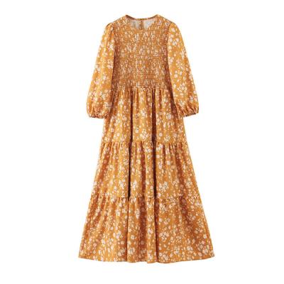 China Casual Outfits 2021 New Autumn Fashion Long Sleeve Floral Long Sleeve Dress Women Elastic Dress Q261 Long Vestidos 9 for sale