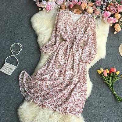 China Spring 2021 Vestidos New Korean Chic Clothing 11 Dresses DD888 Breathable Autumn Long Sleeve Floral Print Dress for sale