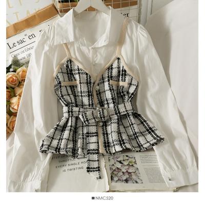 China New 2021 viable Korean classic patchwork plaid twill design NM119 long sleeve shirt blouse clothing 11 for sale