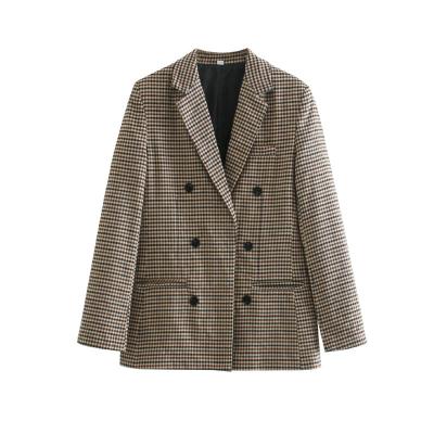 China Anti-wrinkle WT989 European plaid long sleeve cross blazer women casual blazers coat clothing for sale