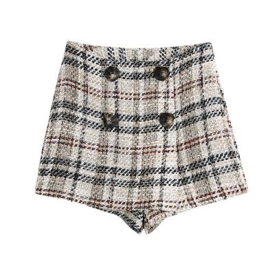 China 2021 Classic K101 New Viable Plaid Color Block Tweed Shorts Women's Soft Twill Saias Autumn Clothing 11 for sale