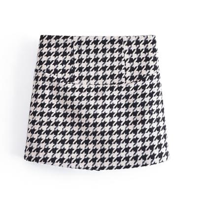 China Elegant Women Autumn Skirts Clothing 11 S666 Fall 2021 Viable Classic Houndstooth Plaid Design Tweed Skirt for sale