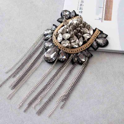 China European JZ55 3D Fashion Tassels Stone Decorate Badge Apparel Brooch Shoulder Badges Epaulets Clothing Accessories for sale