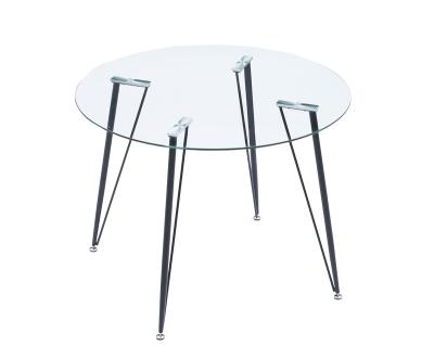 China Scandinavian Dining Table Round Glass Top Dining Table Black Wrought Iron Leg Tables for sale