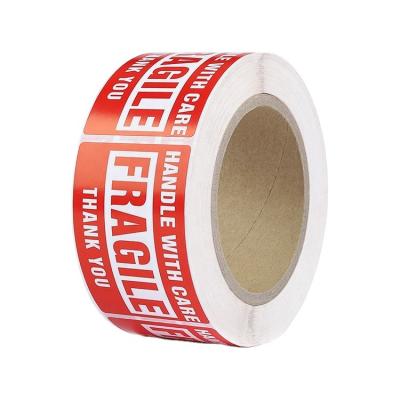 China Waterproof Custom Red Fragile Warning Sticker Label Stickers Red Color Fragile Roll Bundled Fragile Label for sale