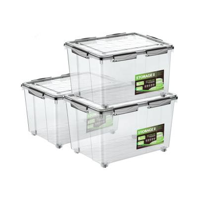 China Airtight Viable Clear Plastic Sealed Storage Box Organize With Wheels for sale