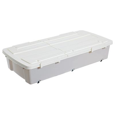 China Sustainable Multifunctional Plastic Container Storage Bin Under Bed Storage 52L Folded Lid Covered With Wheels for sale