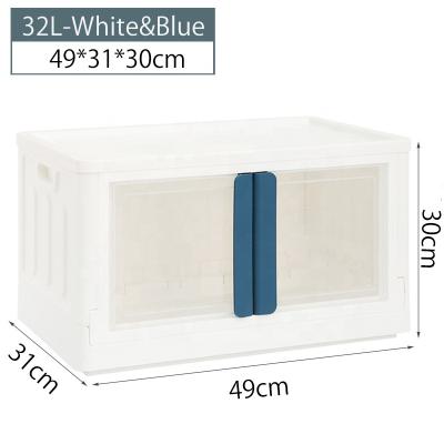 China Durable Plastic Double Door Folding Box With Wheels White Bin With Handle Easy To Move Stackable Factory Price for sale