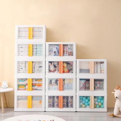 China Sustainable Folding Stackable Storage Box White Case With Wheels Double Door Folding Storage Box Plastic for sale