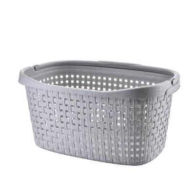 China Sustainable Plastic Laundry Basket For Bathroom Portable Handle Clothes Storage Plastic Bins Ventilated Design for sale