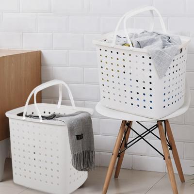 China Durable Breathable Hollow Rectangle Laundry Hamper With Long Handles Portable Plastic Clothes Hamper For Living Room for sale