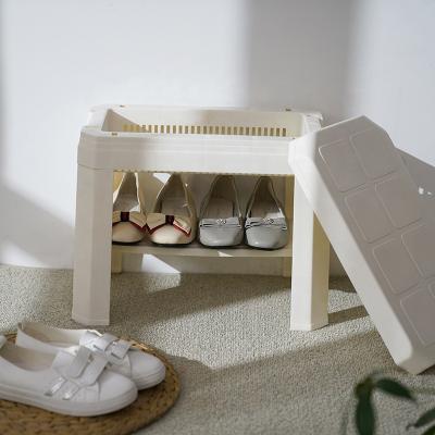 China Sustainable Plastic Stools With Removable White Plastic Spectator Room Bench Shoe Lid Bench Modern Storage for sale