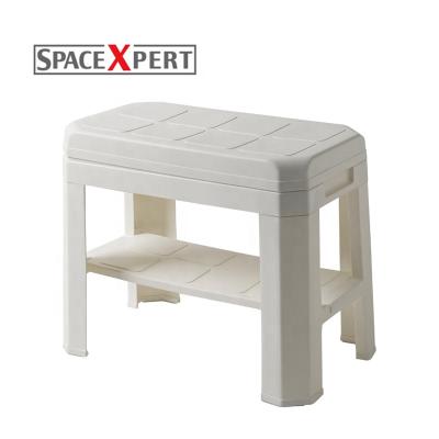 China Sustainable Plastic Stools With Modern Removable Lid White Plastic Shoe Storage Bench Locker Room Storage Bench for sale