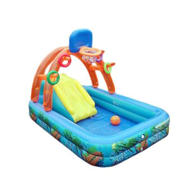 China Outdoor Activities Swimming Play Center Pool PVC Eco-friendly Inflatable Basketball Splash Water Slide for sale