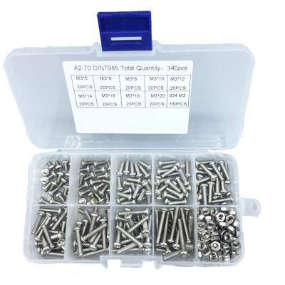 China Pan DIN7985 304 Stainless Steel Cross Recessed Pan Head 340 Pcs Fastener Screws Assortment Kit Bolt And Nut for sale