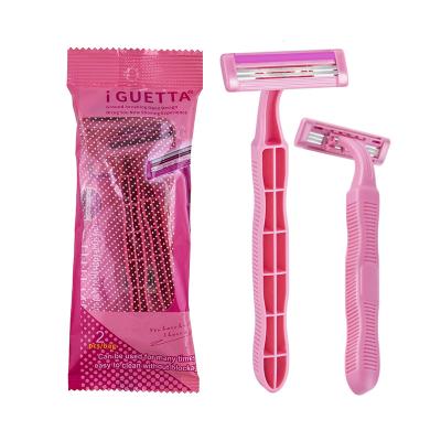 China Germany Plastic Twin Blade IGUETTA Handle Bikini Razor Pink Safety Body Hair Remover Blades GF2-1707 for sale