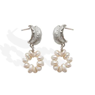 China Hot Selling Sterling Silver TRENDY 925 Irregular Natural Baroque Pearl Drop Earrings Jewelry Stud Earrings Stud Women for sale