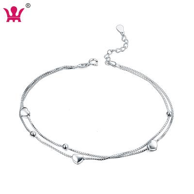 China FASHIONABLE Heart and Pearl String Layer Anklet 925 Sterling Silver Foot Chain Jewelry for sale