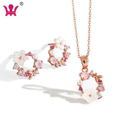 China Romantic Chic Colorful Cherry Flower Girl Jewelry Set 925 Sterling Silver Necklace for sale