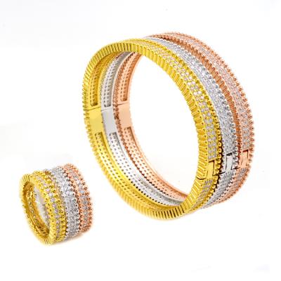 China FASHIONABLE BG0879 CZ Stone Three Colors Plated Micro Pave Bracelet And Ring Couple for sale