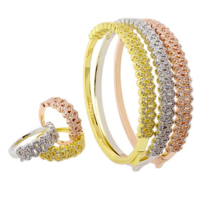 China BOHEMIA BG0875 CZ Three Stone Colors Micro Plated Pave Bracelet And Ring Set Lap Winding for sale