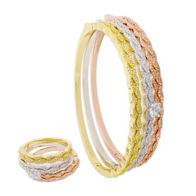 China Vintage BG0833 CZ Stone Three Colors Micro Pave Size Open Bracelet And Ring Set Wave Main Stone for sale