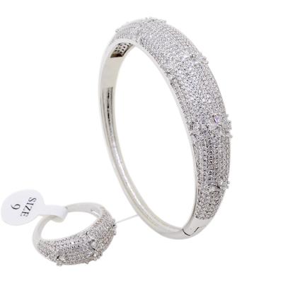 China BG0809 Vintage Trapezoid Flower Style Cubic Zircon Stone Platinum Bracelet and Ring Set for sale