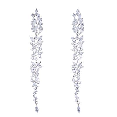 China ER0002 FASHION Full Diamond Inlay Cubic Zircon Stone Long Copper Tassel Earrings for sale