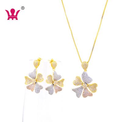 China FASHIONABLE Popular wmjys0027 Flower Gold Plated CZ Stone Dangle Earrings Jewelry Sets Gift for sale